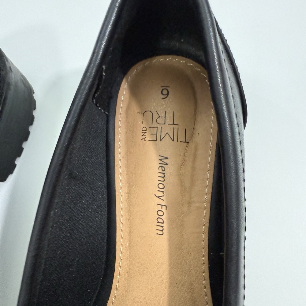 Time and Tru Black Penny Loafers Shoes Slip On Memory Foam Block Heel Sz 6 - Picture 4 of 9